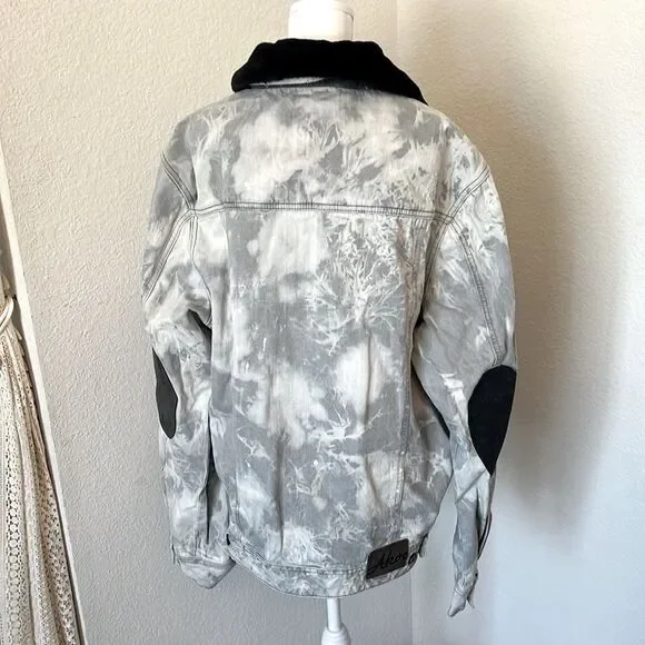 Akoo Light Gray Acid Washed and Paint Splatter Design Denim Jacket ~ Size XL - Picture 2 of 11